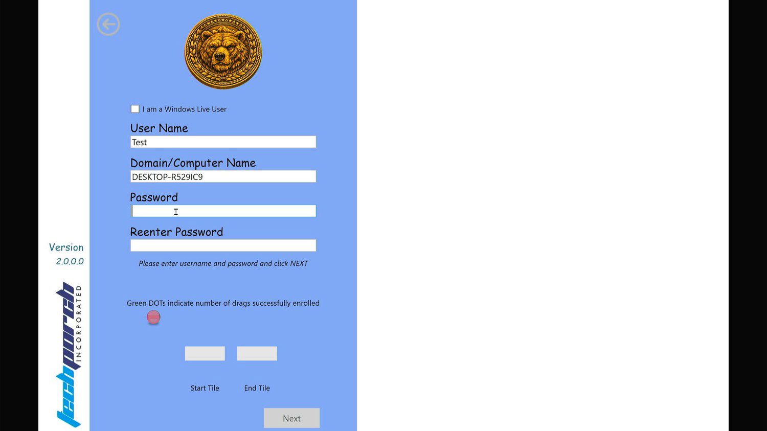 DragON enrollment credentials screen